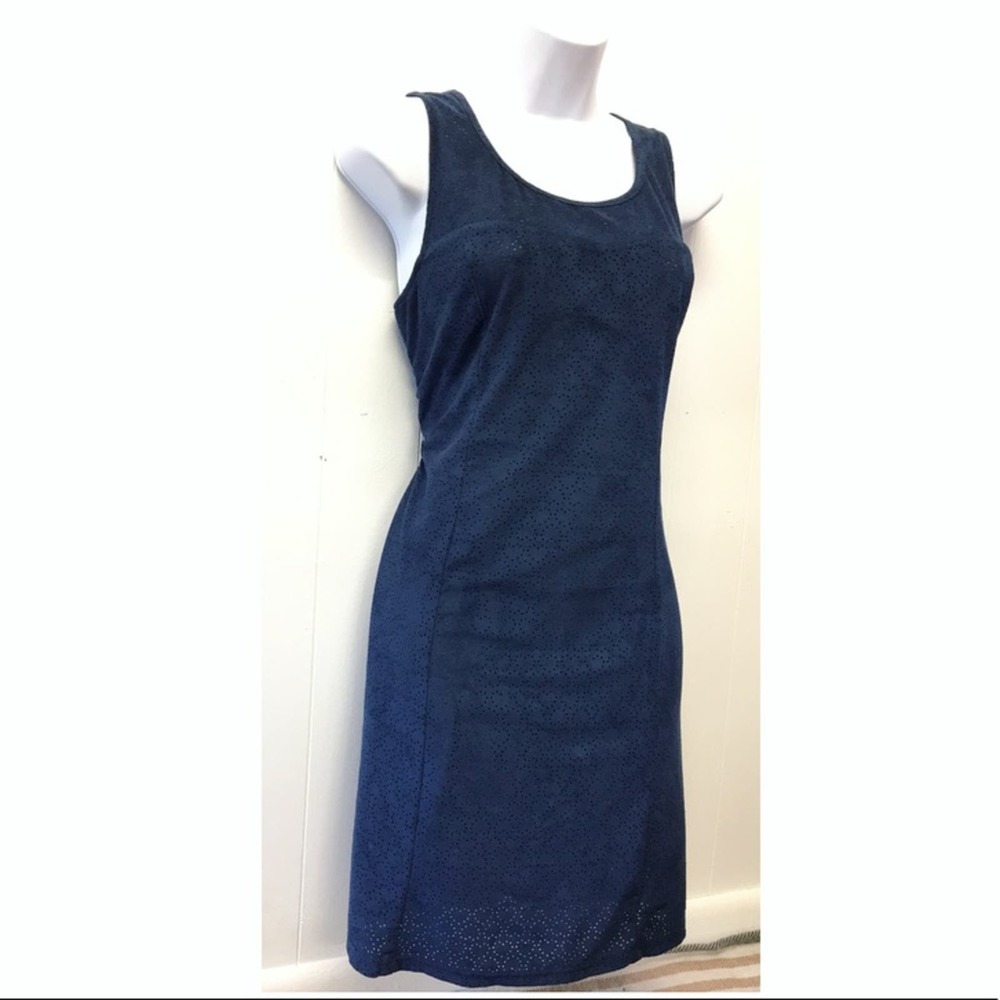 anina | Blue Suede Dress w/ Small Cut-Out Designs •